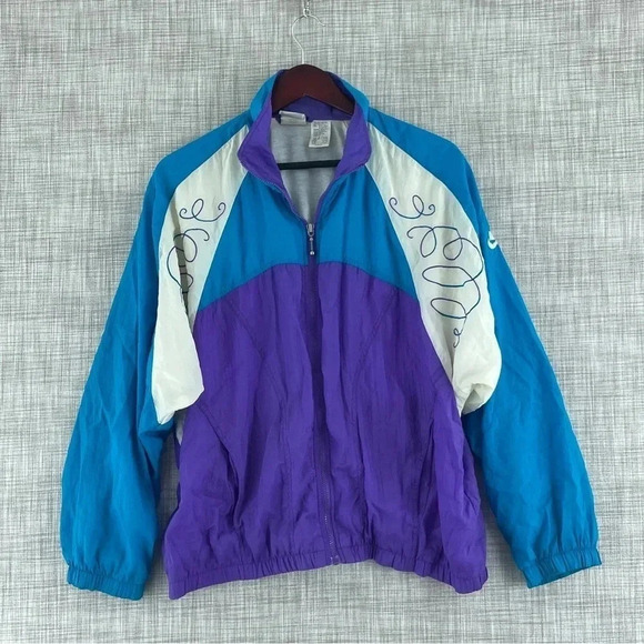 90's Nike Vintage Men's Blue Purple Track Jacket Size M Zip Up Windbreaker - Picture 1 of 7